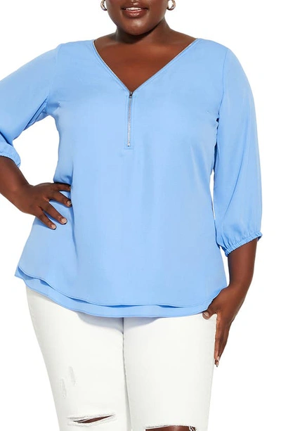 City Chic Trendy Plus Size Sexy Fling Elbow Sleeve Top In Cornflower