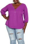 City Chic Trendy Plus Size Sexy Fling Elbow Sleeve Top In Fuchsia