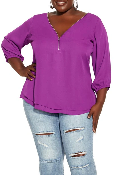 City Chic Trendy Plus Size Sexy Fling Elbow Sleeve Top In Fuchsia