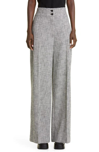 Altuzarra Rudy Pleated Gingham Cotton-blend Wide-leg Pants In Black Ivory Gingh