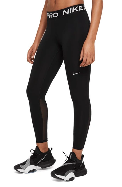 Nike Pro Mid Rise Leggings In Black/ White
