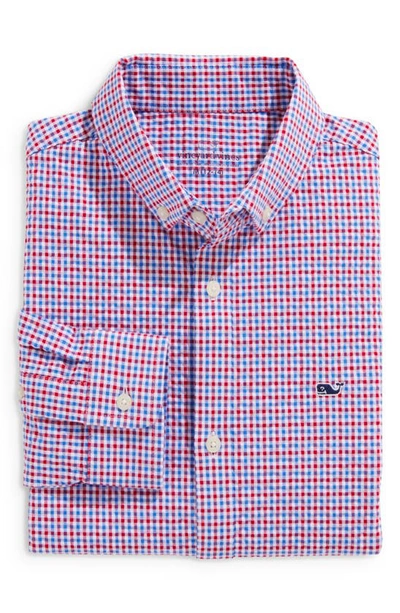 Vineyard Vines Kids' Plaid Whale Button-up Shirt In Lighthouse Red