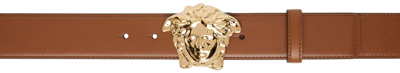 Versace Brown 'la Medusa' Belt In 1n35v Cuoio-oro Vers