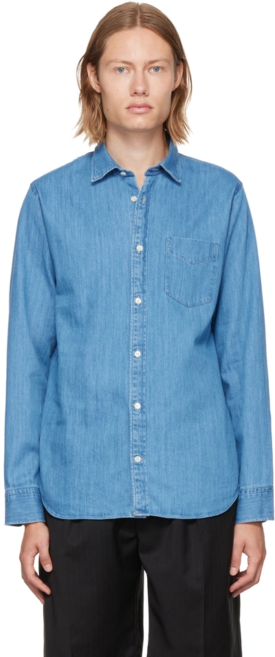 Nn07 Levon Button-down Collar Tencel Shirt In Blue