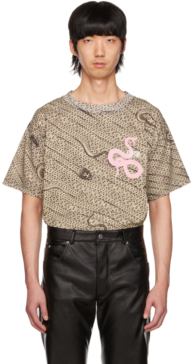 Lu'u Dan Ssense Exclusive Beige Snake Oversized Concert T-shirt In Light Wrapped Snakes