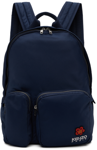 Kenzo Logo-embroidered Twill Backpack In 77 - Midnight Blue
