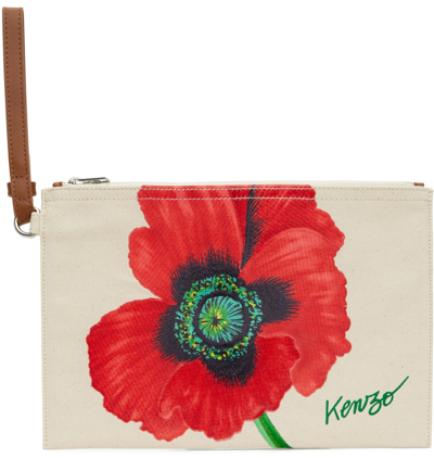Kenzo Poppy-print Detail Clutch Bag In Ecru
