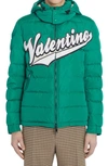 Valentino Green Embroidered Bouclé Down Jacket In Verde