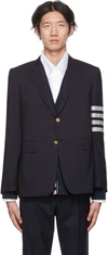 THOM BROWNE NAVY PLAIN WEAVE CLASSIC SPORT 4-BAR FIT-1 SUITING BLAZER