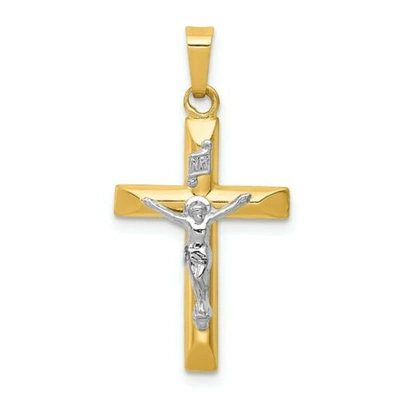 Pre-owned Accessories & Jewelry 14k Gelbgold & Weissgold Poliert Hohl Inri Kruzifix Kreuz Religiös, Anhänger