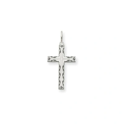 Pre-owned Accessories & Jewelry 14k Weiss Gold Politur Laser Border Design Kruzifix Kreuz Religiös Anhänger