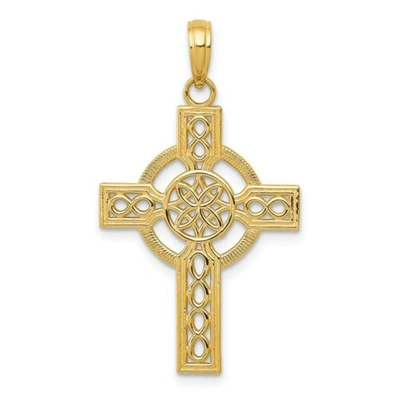 Pre-owned Accessories & Jewelry 14k Gelbgold Poliert Diamantschliff Keltisch Kreuz Christentum Religiös Anhänger