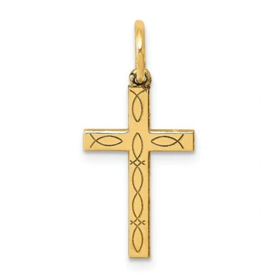 Pre-owned Accessories & Jewelry Unisex 14k Gelbgold Solide Laser Design Kruzifix Kreuz Religiös Charm Anhänger