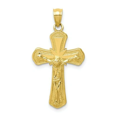 Pre-owned Accessories & Jewelry 10k Gelbgold Poliert & Texturiert Kruzifix Kreuz Anhänger