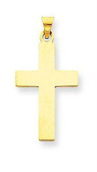 Pre-owned Accessories & Jewelry 14k Gelbgold Poliert Gravierbares Schlicht Flach Kreuz Religiös Charm Anhänger