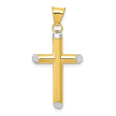 Pre-owned Accessories & Jewelry 14k Gelb Weiss Gold Politur 3 Dimensional Hohl Kreuz Religiös Charm Anhänger