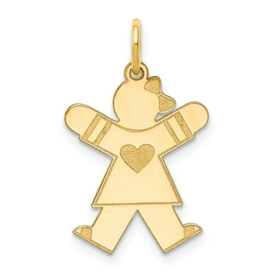 Pre-owned Accessories & Jewelry 14k Gelbgold Poliert Laser Geätzt Mädchen W / Herz Jumping Für Freude Kid Charm