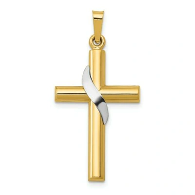 Pre-owned Accessories & Jewelry 14k Gelb & Weiss Gold Poliert Hohl Lateinisches Kreuz Christentum Religiös