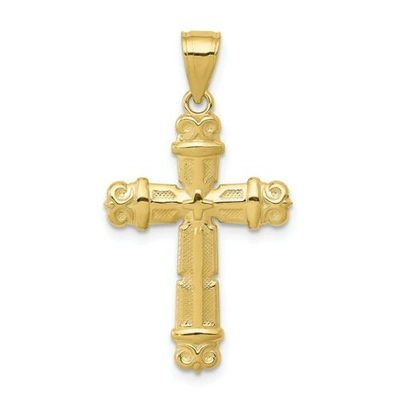 Pre-owned Accessories & Jewelry 10k Gelbgold Solide & Texturierte Oberfläche M 30mm Fleur De Lis Kreuzanhänger