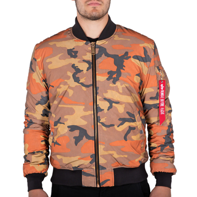 Pre-owned Alpha Industries Herren Bomberjacke Ma-1 59 Reflective Camo Orange Camo