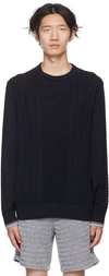 Vince Cable Knit Crewneck Cotton Sweater In Coastal-403cbl