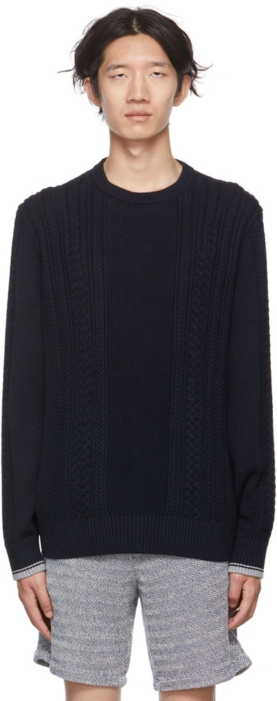Vince Cable Knit Crewneck Cotton Sweater In Blue