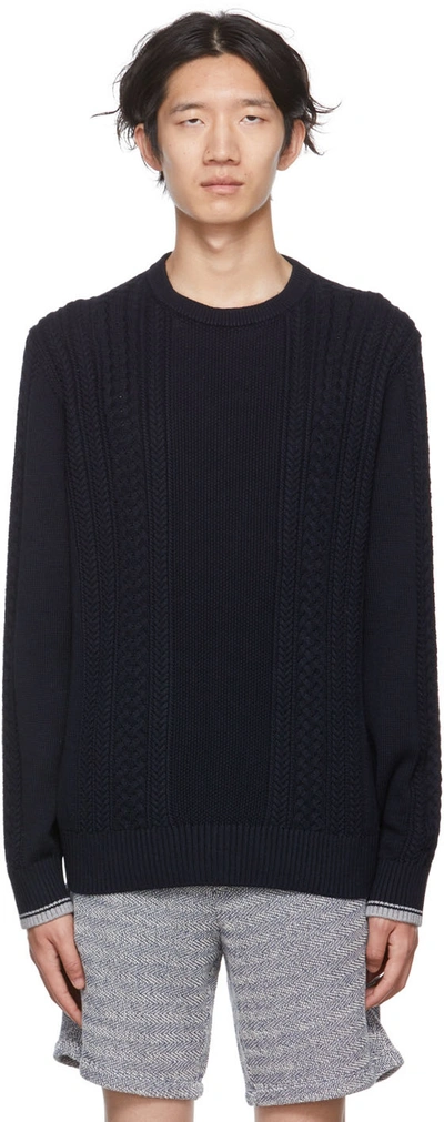 Vince Cable Knit Crewneck Cotton Jumper In Blue