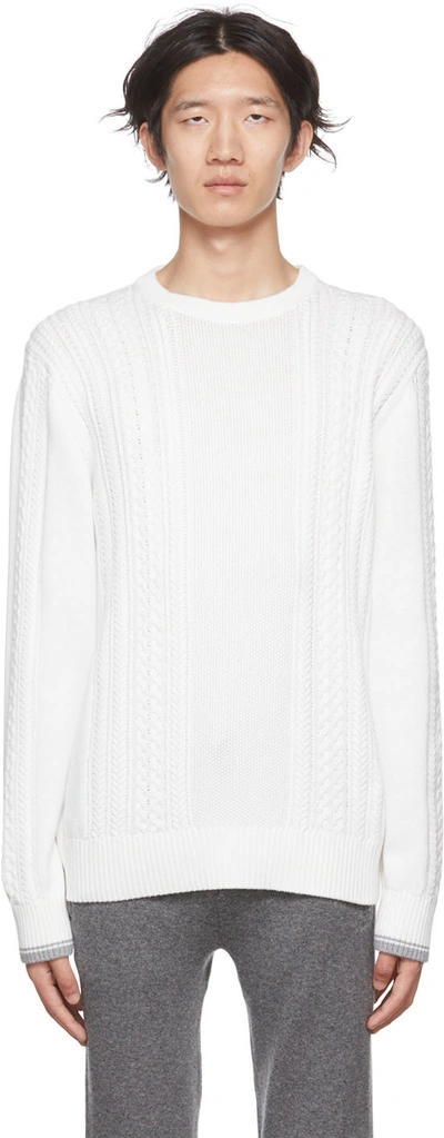 Vince Cable Knit Crewneck Cotton Sweater In Off White
