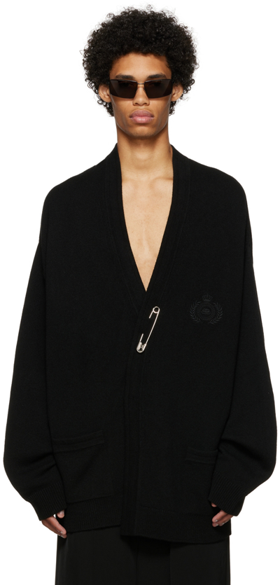 Balenciaga Crest And Pin Wrap Cardigan In Black