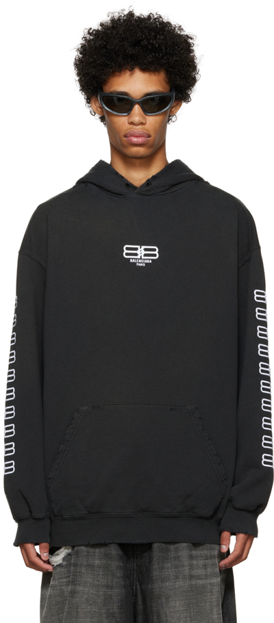 Balenciaga Men's Bb Embroidered Pullover Hoodie In Black