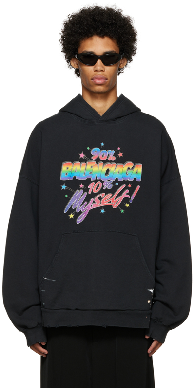 Balenciaga Rainbow Logo-print Jersey Hoodie In Black