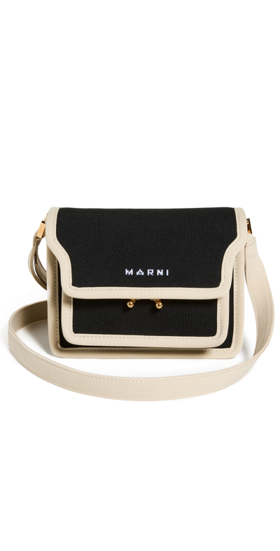 Marni Logo Mini Trunk Knit Shoulder Bag In Black,white