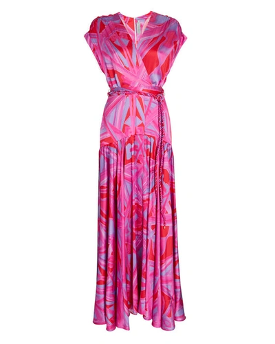 Silvia Tcherassi Amore Abstract-print Belted Silk Maxi Dress In Pink