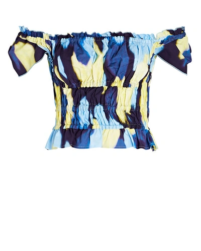 Altuzarra Darcey Ruffled Printed Stretch-cotton Poplin Top In Berry Blue Siren