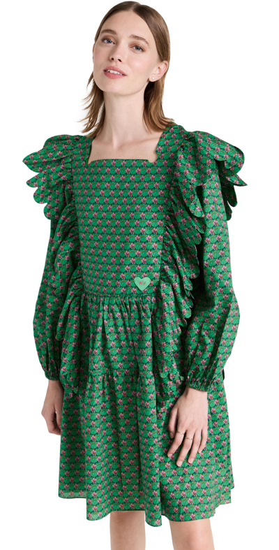 Horror Vacui Amal Scalloped Floral-print Cotton-poplin Mini Dress In Green Multi
