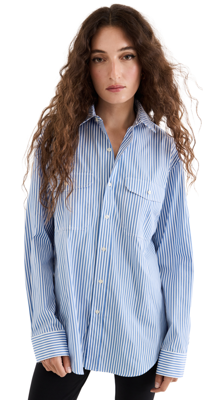 Wardrobe.nyc Oversized Striped Cotton-poplin Shirt In Blue