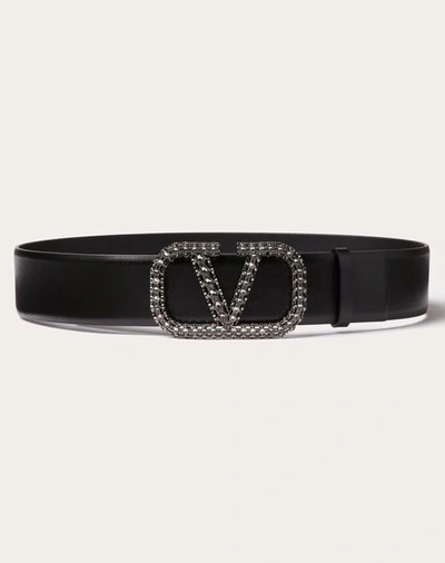 Valentino Garavani Vlogo Signature Belt In Shiny Calfskin 40mm Woman Black 100
