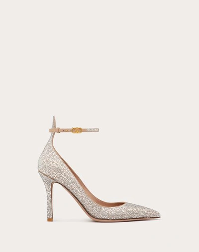 Valentino Garavani Tan-go 100 Crystal-embellished Leather Pumps In Crystal/rose Cannelle