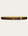 Valentino Garavani Reversible Vlogo Signature Belt In Glossy Calfskin 20 Mm Woman Teak Brown/lime So In Teak Brown/lime Sorbet