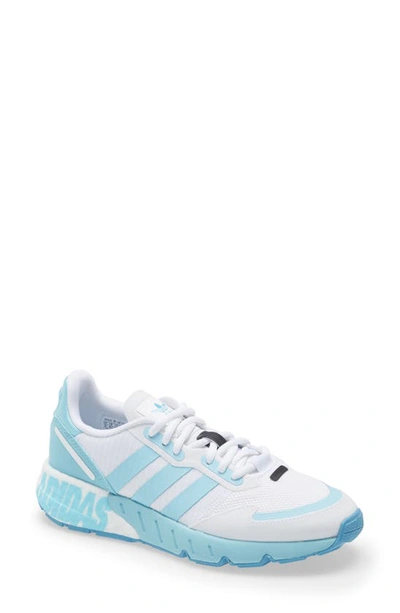 Adidas Originals Zx 1k Boost Sneaker In White/ Hazy Sky/ Hazy Blue