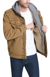 Levi's® Washed Cotton Faux Shearling Lined Hooded Military Jacket In Khaki