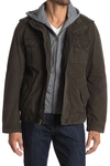 Levi's® Washed Cotton Faux Shearling Lined Hooded Military Jacket In Worker Brown