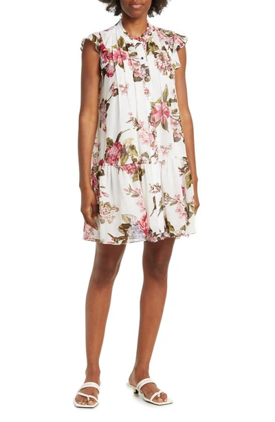 Julia Jordan Floral Print Pintuck Dress In White