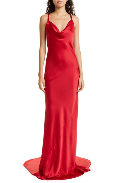 Norma Kamali Low Back Bias Cut Column Gown In Tiger Red