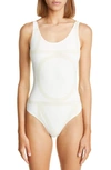 Totême Toteme Monogram One Suit Swimsuit In White,beige