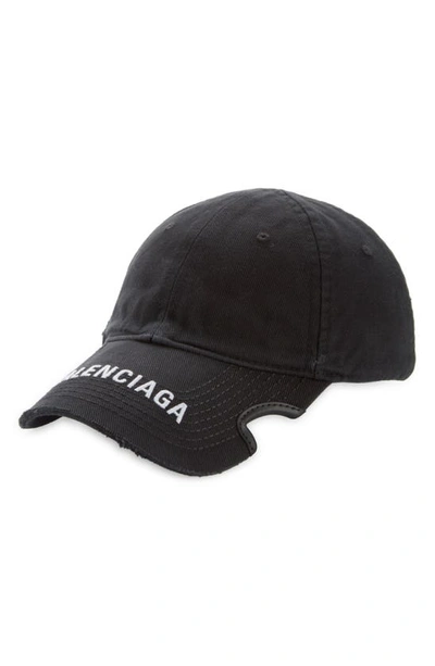 Balenciaga Notch Logo Cotton Baseball Cap In Black/ White