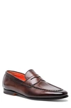 Santoni Door Penny Loafer In Dark Brown