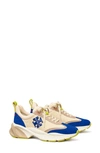 Tory Burch Women's Good Luck Double T Tan & Blue Trainer Sneakers In New Cream