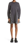 Sacai Ma-1 Side Gusset Long Sleeve Sponge Minidress In Charcoal Grey