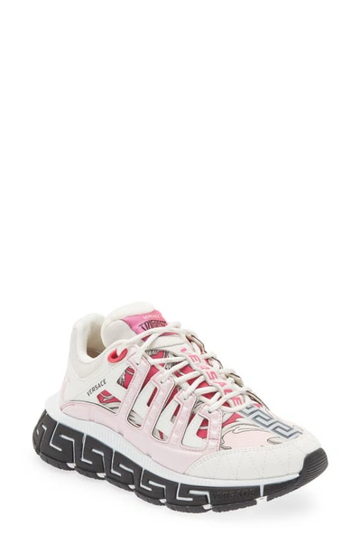 Versace Trigreca Leather And Fabric Sneakers In Multi-colored